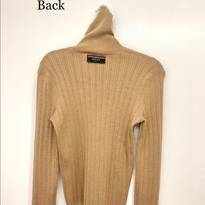 Gucci Wool Turtleneck Sweater with Logo Tag Camel